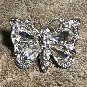 Silver tone Rhinestone Butterfly Pin